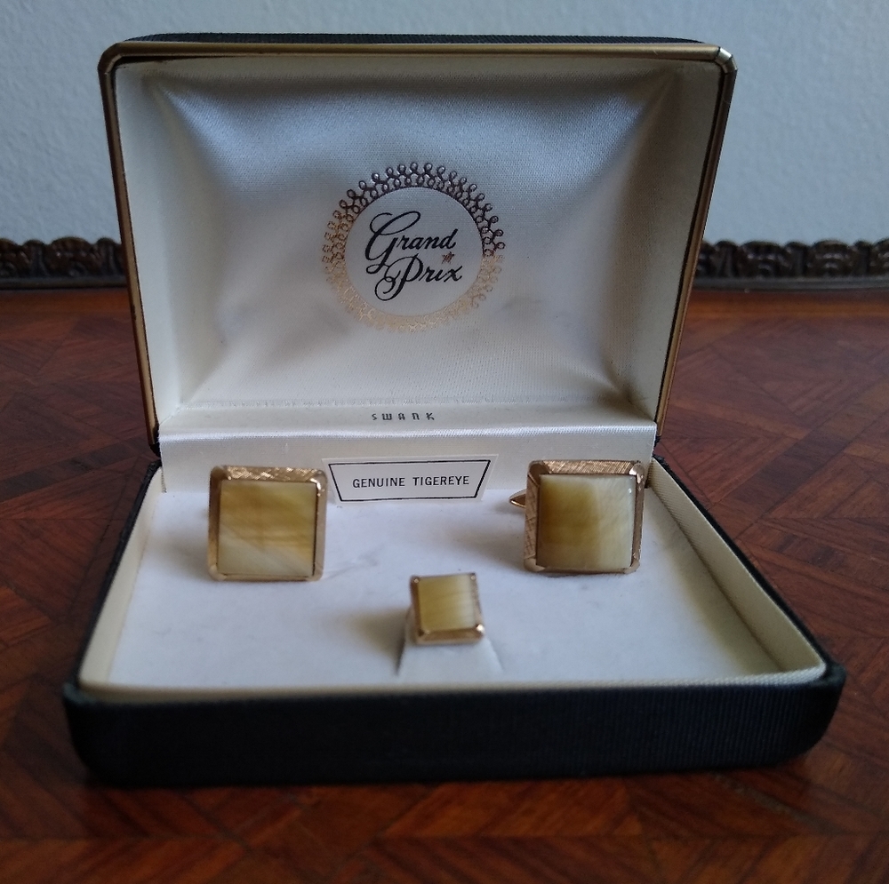 Vintage Mid-Century SWANK Tigereye cufflink set